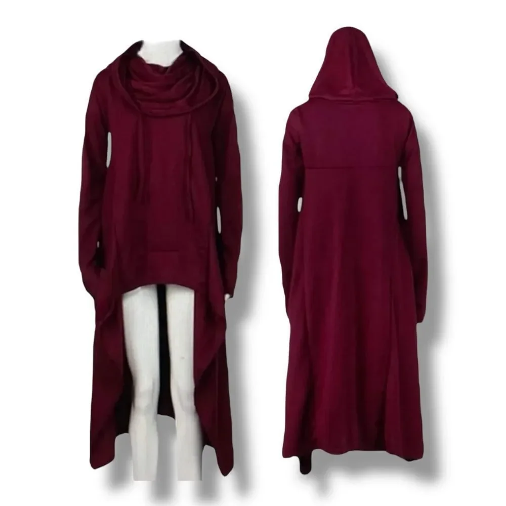 Burgundy Red Asymmetrical Hooded Goth Attire NEW